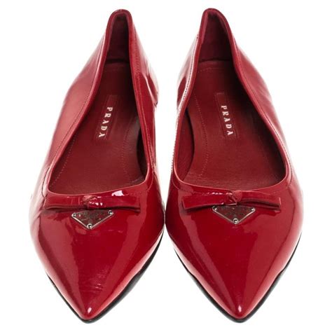 red prada flats with bow|prada loop pointed toe flat.